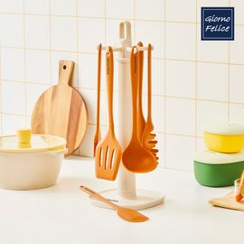 GIORNO FELICE TheEasy Silicone Kitchen Utensils 7-Piece Set Food-Grade Non-Stick Heat Resistant with 360° Rotating Holder